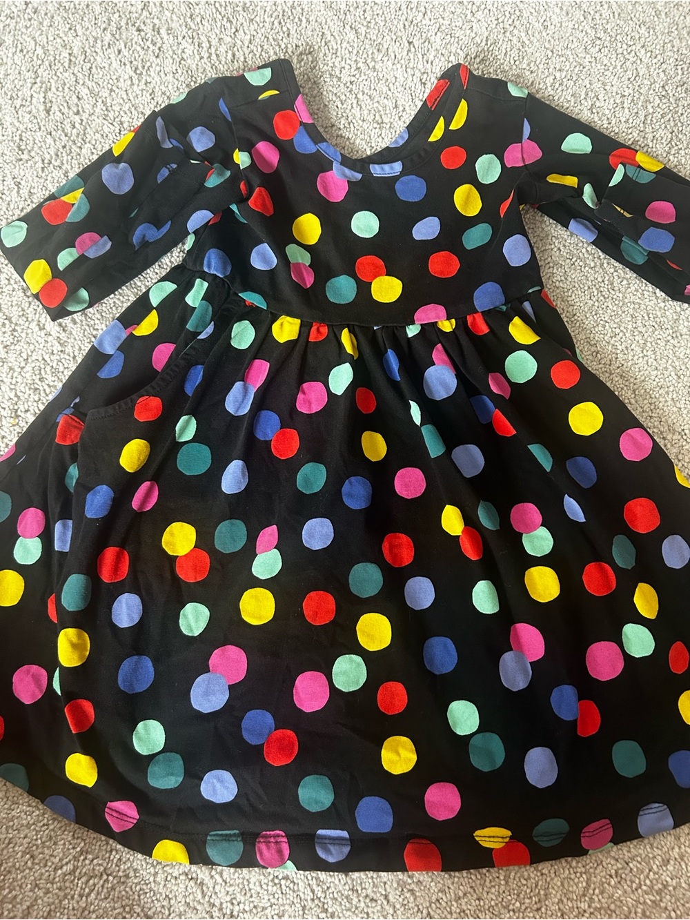 Hanna Andersson Black Dress with Bright Multicolor Polka Dots